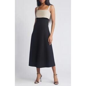 Rue Sophie Aurelia Colorblock Midi Dress Taupe Black Size Medium NWT Chic Dressy